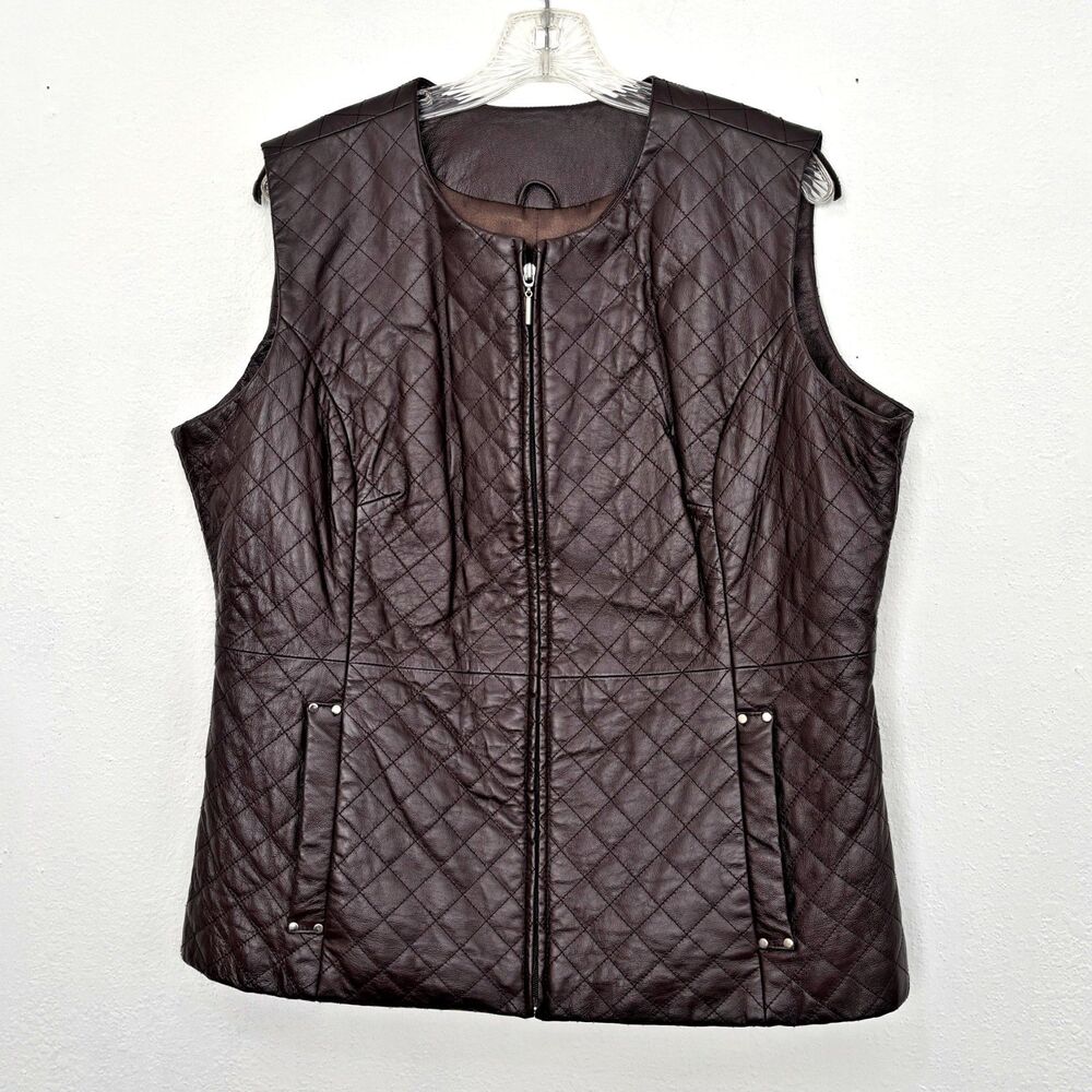 Terry Lewis Womens Quilted Leather Vest Size L Rockabilly Minimalist Preppy